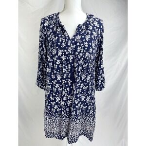 Old Navy Women Medium Blue Floral Swing Top Dress Long Sleeves Boho Empire